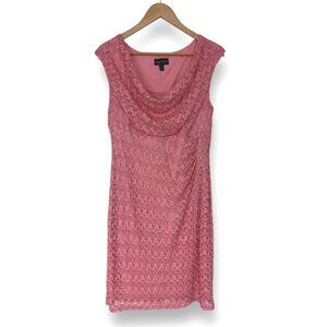 Size 12 PINK METALLIC LACE COWL‎ NECK DRESS Wedding Shower Special Occasion